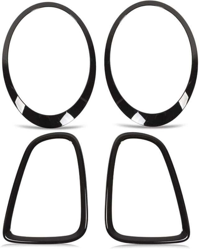 Frontscheinwerfer und 2 Heckscheinwerfer, Rücklichtrahmen-Abdeckungsleisten, schwarz glänzend, Ersatz für Mini R56 R57 R...