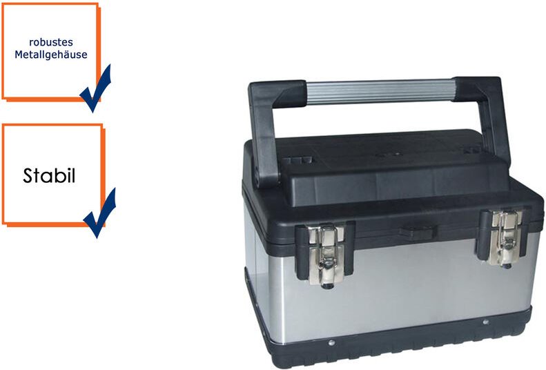 Werkzeugkoffer, Werkzeugkiste, Werkzeugkasten 380 x 270 x 225mm rostfreier Stahl
