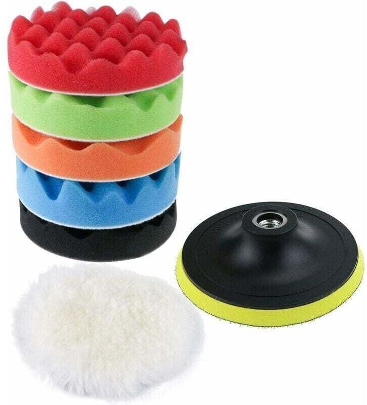 Polierschwamm-Set mit Bohrmaschinenadapter und Wollwachspads, Set mit 8 Polierpads für Auto, Poliermaschine und Wachs.