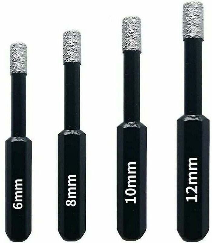 Für Bohrmaschinen: Set mit 4 Diamantbohrern für Fliesen, Keramik, Feinsteinzeug, Glas und Stein. Professionelle Diamantb...
