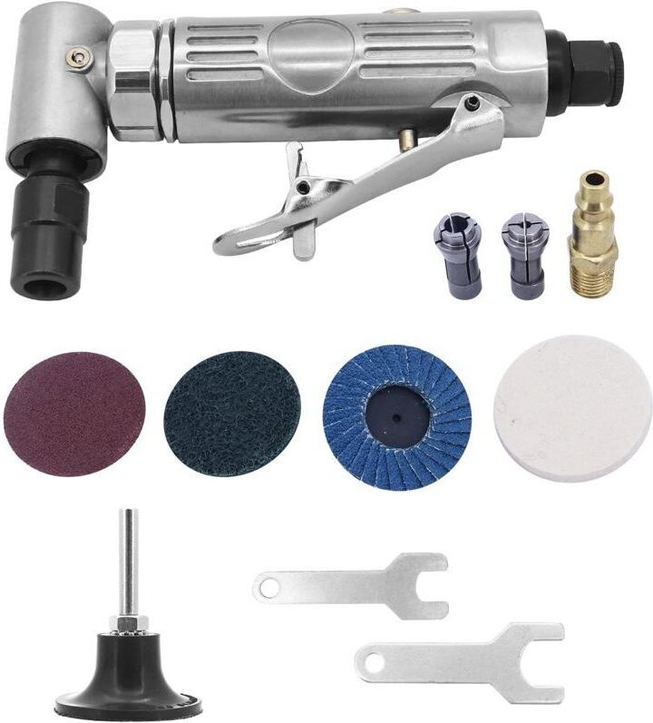 Winkelschleifer, 1/4" 90 psi (6,35 bar) 20.000 U/min mit 4 verschiedenen Scheiben und 2 Dornen (3 mm/6 mm) zur Oberfläch...