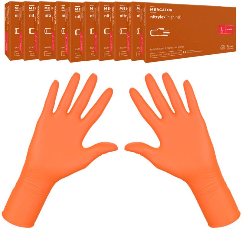 Nitrilhandschuhe L orange Mercator Nitrylex High Risk 100 Stück Karton 10er-Packung