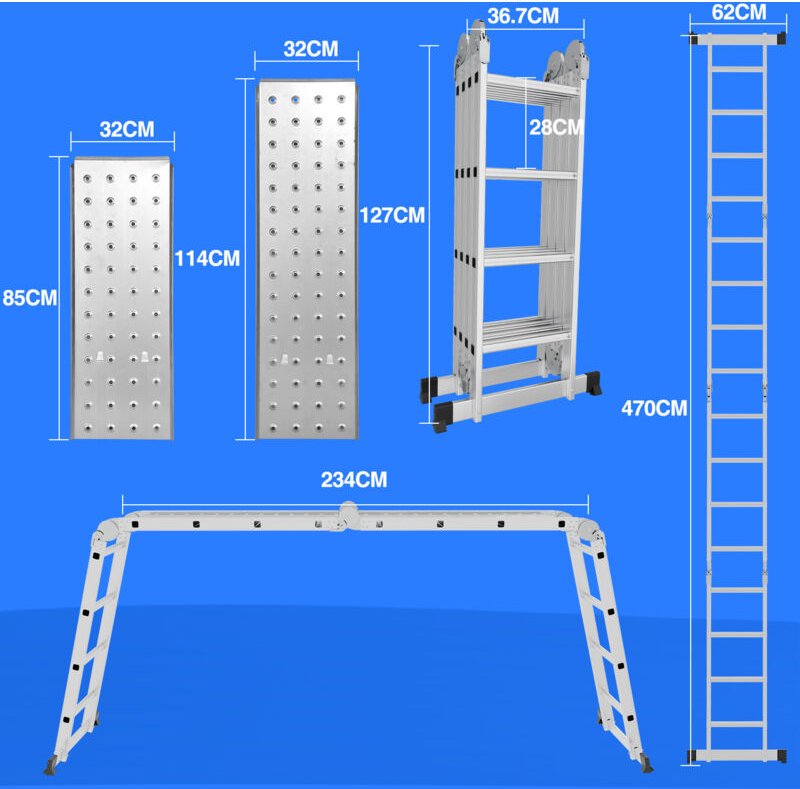 Randaco Mehrzweckleiter Multifunktionsleiter Klappleiter 4x4 582cm Teleskopleiter A-Rahmenleiter Anlegeleiter Stehleiter...