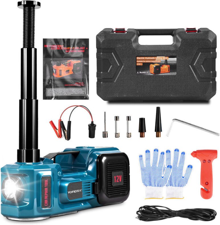 12V Elektrischer Wagenheber Auto-Set 5 Tonnen – 2 in 1 Wagenheber mit Luftkompressor 150 PSI – Bodenwagenheber für Miniv...