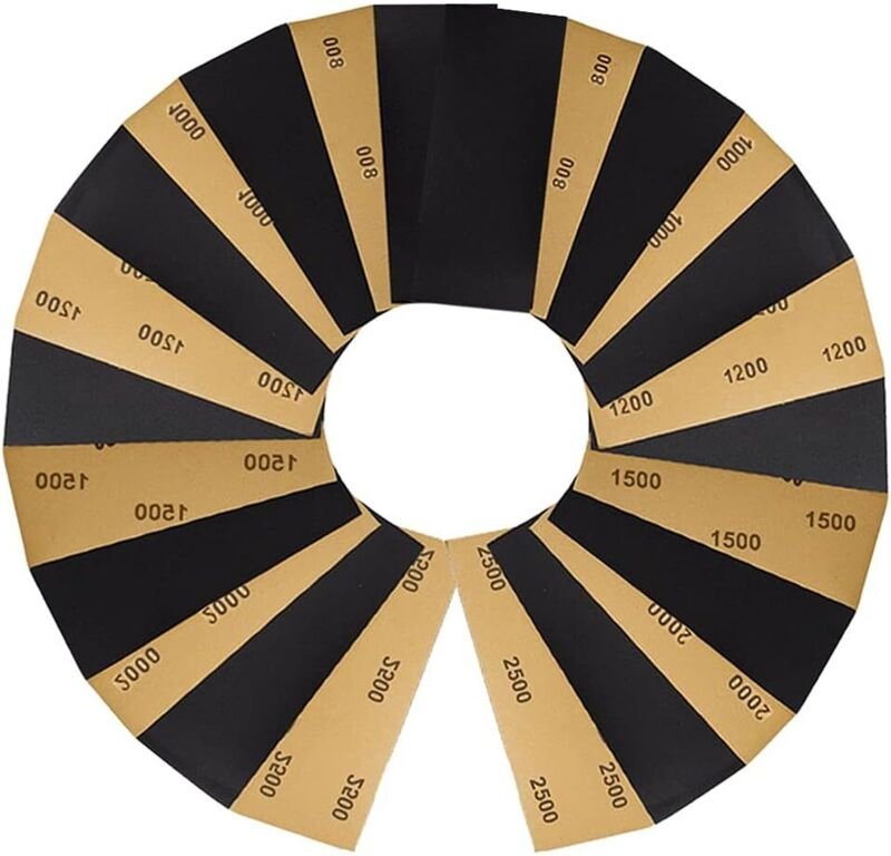 Lot von 36 Schleifpapieren, 800/1000/1200/1500/2000/2500. Schleifpapier mit Sek. und Feuchtigkeit für Metallpolitur, Hol...