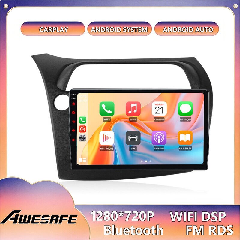 AWESAFE 4G Autoradio Android 13 6GB+128GB für Honda Civic Hatchback (2005–2011) 9'' Touchscreen mit CarPlay GPS BT Andro...
