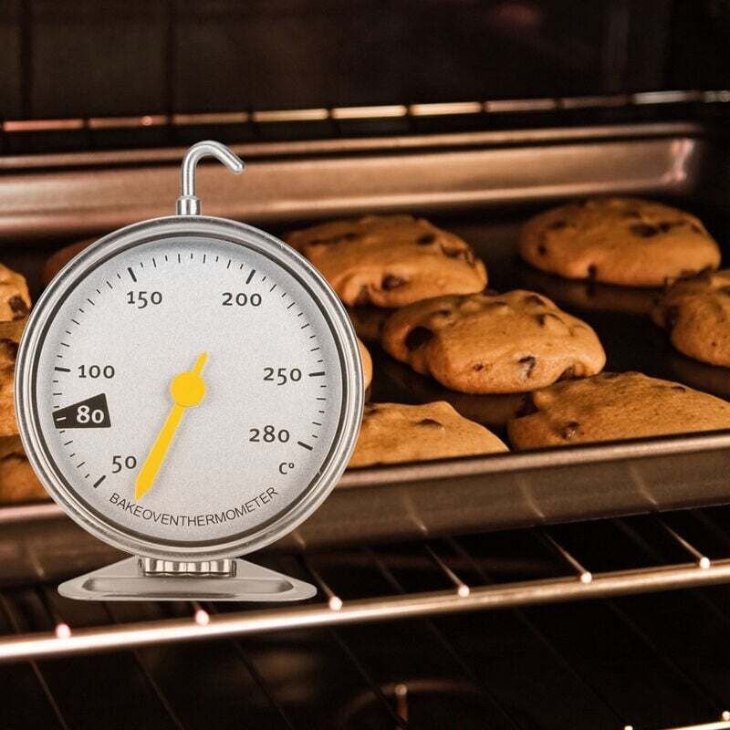 Großes Edelstahl-Ofenthermometer mit großem Zifferblatt und Haken, Küchenmessgerät 50-280 ℃