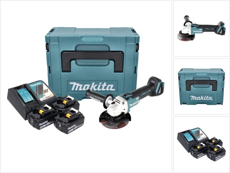 Dga 504 RT3J Akku Winkelschleifer 18 v 125 mm Brushless + 3x Akku 5,0 Ah + Ladegerät + Makpac - Makita