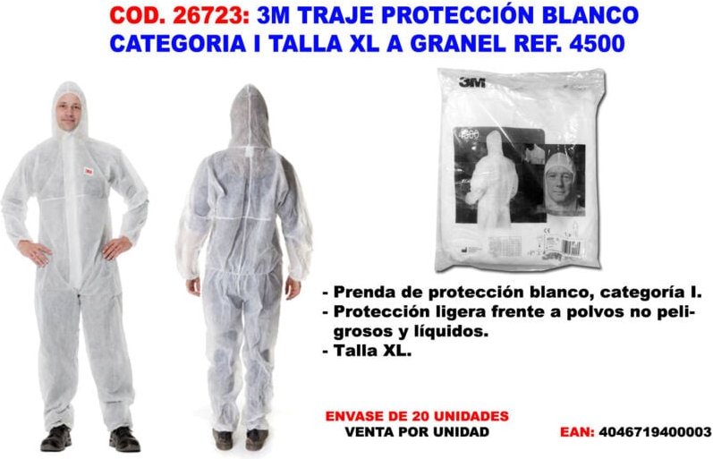Weißer Schutzanzug 3M Kategorie I Größe XL Ref. 4500