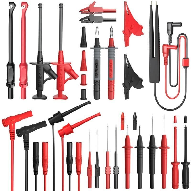 25-teiliges Silikon-Multimeter-Messleitungsset mit austauschbaren Bohrspitzen, Krokodilklemmen, Prüfhakenklemmen und Prü...