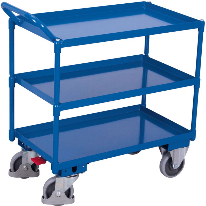 VARIOfit Tischwagen mit Wanne, gebogenem Schiebegriff und 3 Ladeflächen 995x695mm Anthrazitgrau RAL 7016