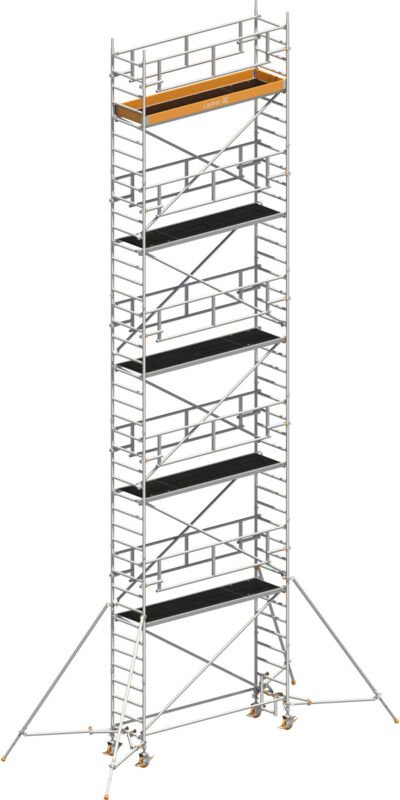 Layher Rollgerüst Uni Standard P2 Safety Plus mit Doppelgeländer und Gerüststützen 12,20m AH