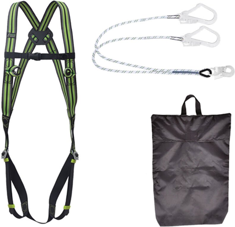 Premium-Set für Arbeiten mit Rückhaltesystem mit 2-Punkt-Auffanggurt und Rückhaltegurt aus geflochtenem Seil, Länge 1,50...