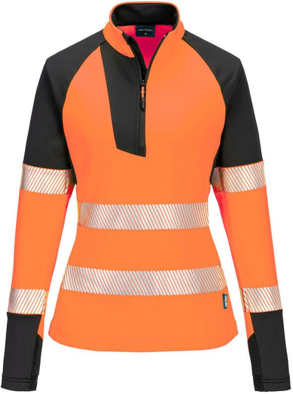 Sweatshirt mit Reißverschluss Hv für Damen Pw3 – Größe XS – Orange/Schwarz – Portwest