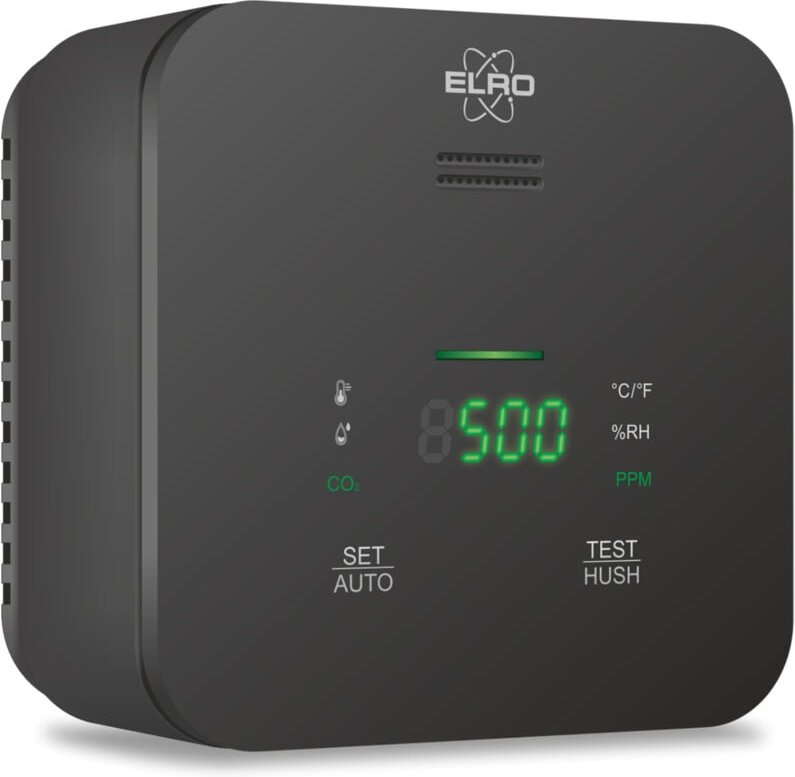 Elro - CO2 Melder 230V, Back-up Batterie, Messen Kohlendioxid, Temperatur, Luftfeuchte