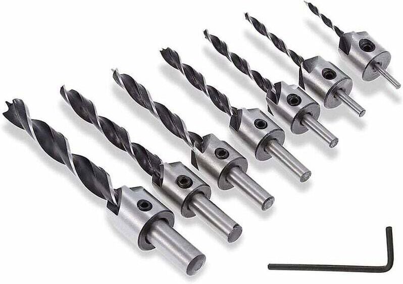 7-teiliger 5-Flöten-Senkerbohrer, Holz-Senkerbits, konische Reibahle, Zimmereibohrer für die Holzbearbeitung, Anfasen vo...