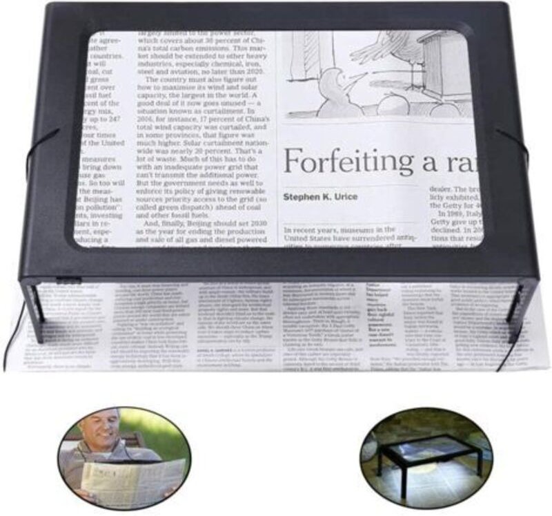 Tigrezy - Leselupe, Lupe mit LED-Licht, freihändige rechteckige Lupe mit 3-facher Vergrößerung, 4 LED-Lampen und ausklap...