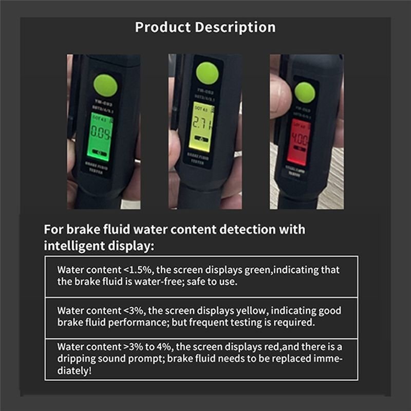 DOT3/DOT4/DOT5.1 Bremsflüssigkeitstester Öltester Auto Bremsflüssigkeit Öl Tester Detektor Werkzeug Metallsonde mit Ton