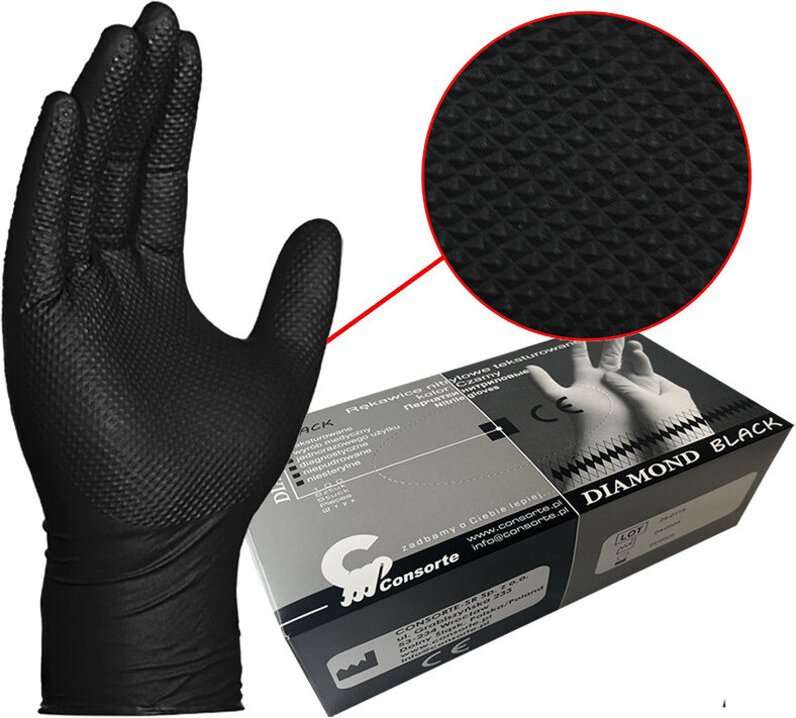 Gummihandschuhe M Nitril Diamant SCHWARZ