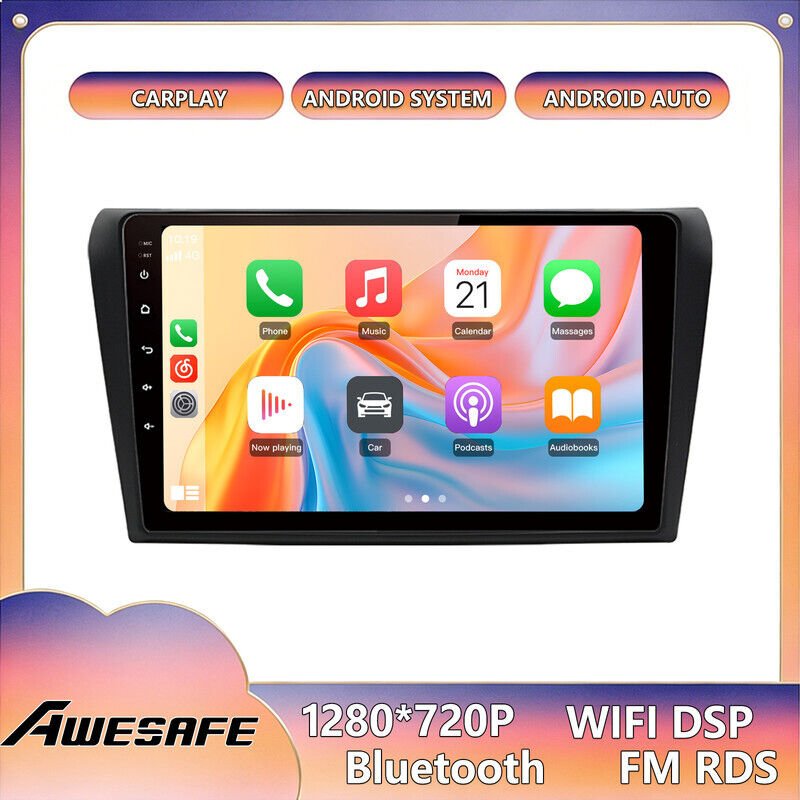 AWESAFE Autoradio Android 13 für Mazda (2003-2009) 6GB+128GB mit 9'' Touchscreen CarPlay GPS WiFi USB SD Bluetooth Andro...