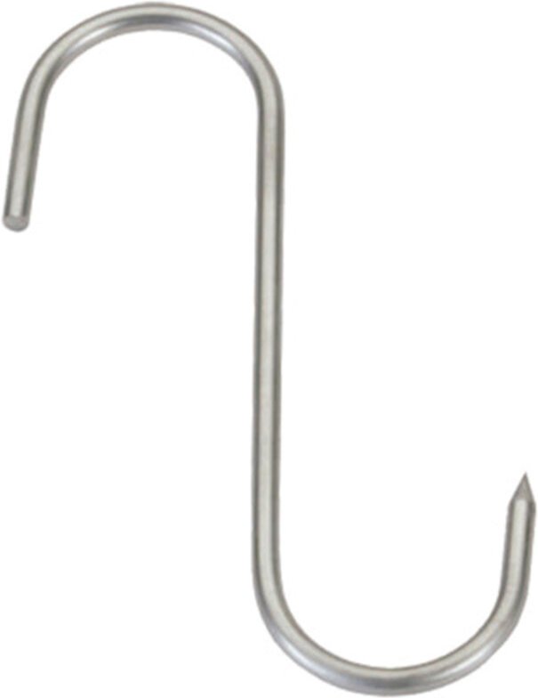 Blisterpackung mit 3 Fleischerhaken, 16 cm lang und 5 mm dick, aus 18/8 Edelstahl.