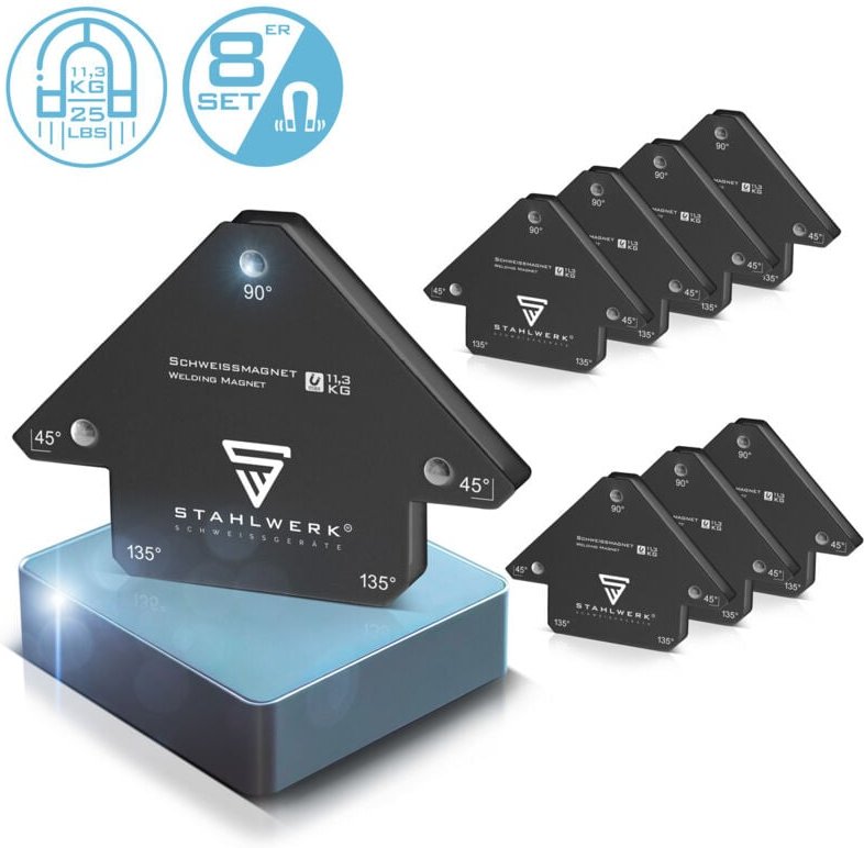 Stahlwerk - 8er Schweißwinkel Set Magnet 11,3kg 25lbs Schweißmagnet