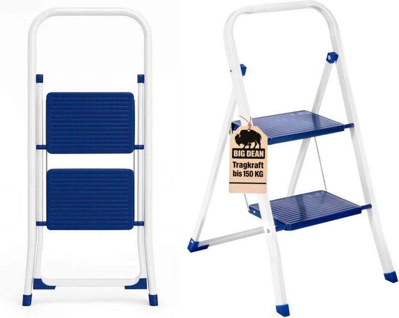 BigDean Trittleiter 2 Stufen klappbar TÜV geprüfte Sicherheit Leiter bis 150 kg belastbar Tritt klappbar Leiter 2 Stufen