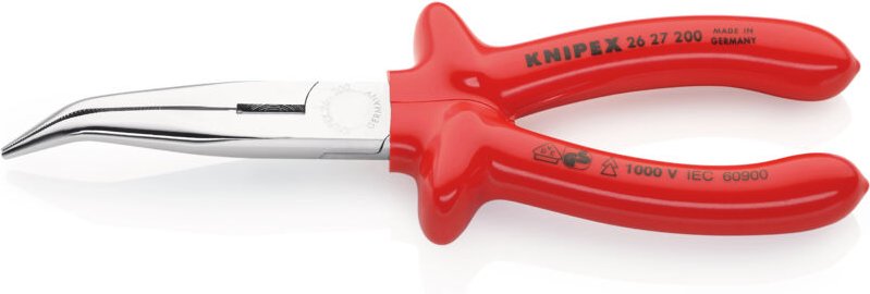 Pince à becs plats, ronds l. 200 mm 40degr. coudée vde plongée isolée