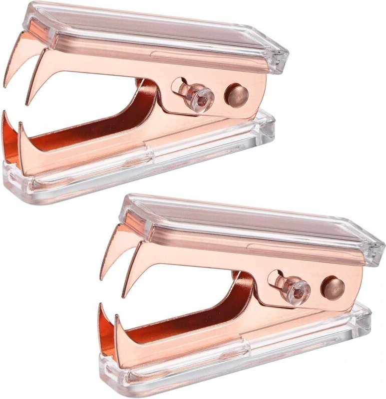 Aougo - Hefter-Werkzeug, Hefter-Abzieher mit Acryl-Metall-Körperbacken für Büro, Zuhause, Büro, Zubehör, Roségold, 2 Stü...