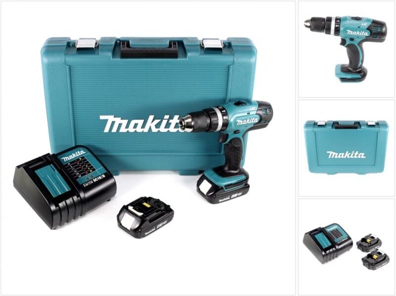 Makita DHP 453 SAE Akku Schlagbohrschrauber 18 V 42 Nm + 2x Akku 2,0 Ah + Ladegerät + Koffer