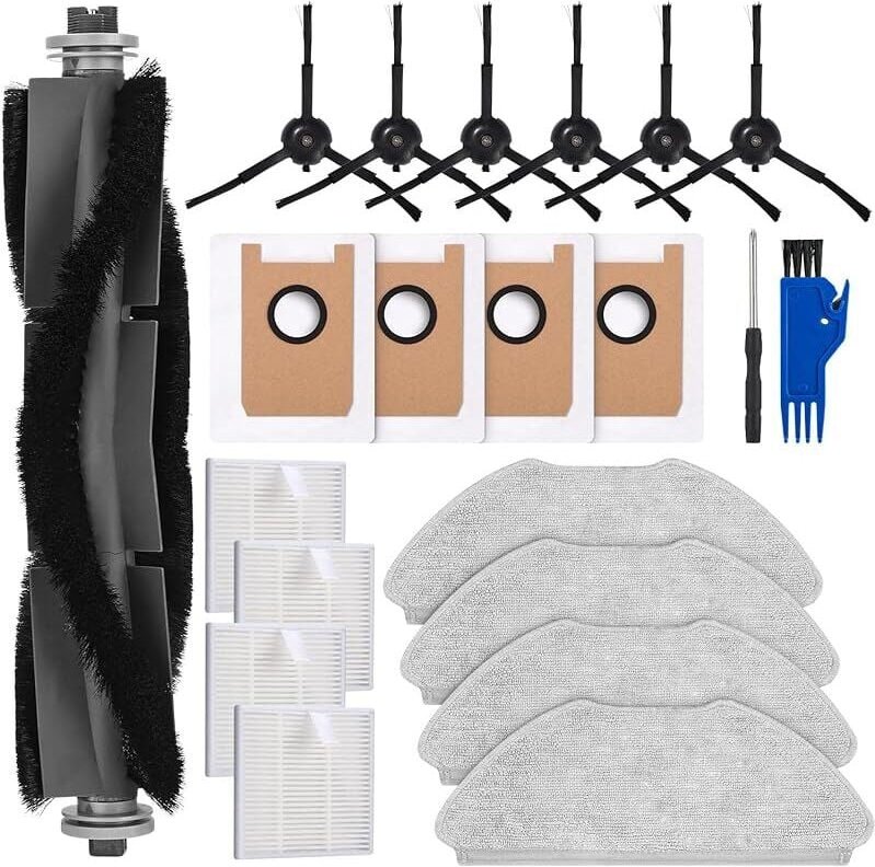 Vorderlader-Zubehörset für AIRROBO T20 Staubsauger, 1 Hauptbürste, 4 HEPA-Filter, 4 Wischpads, 6 Seitenbürsten