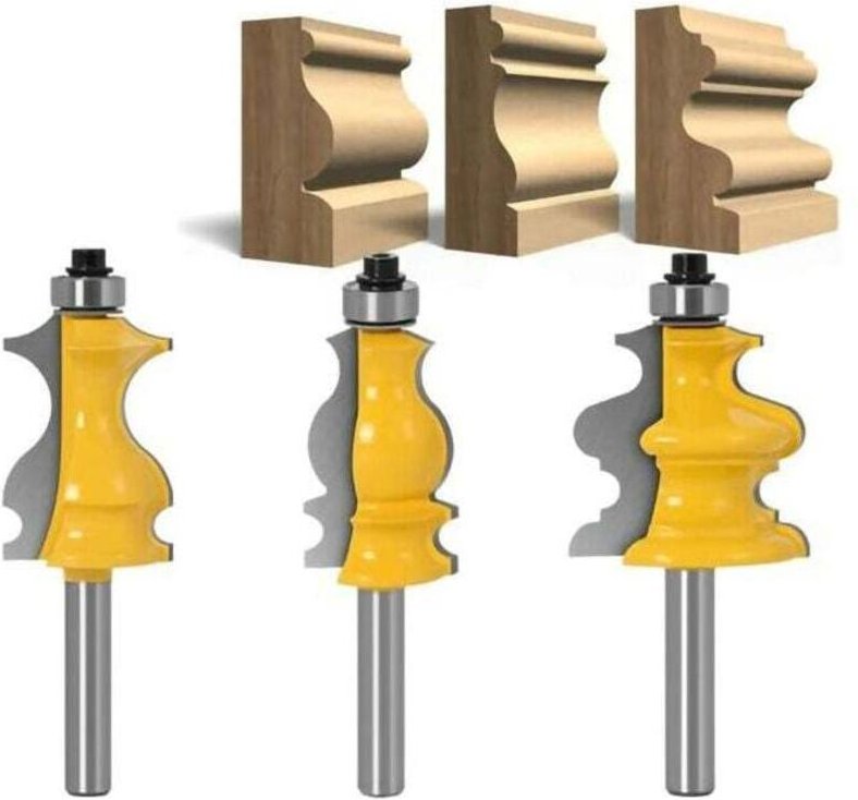 XVX Lot de 3 Fraises à Défoncer pour Moulures Architecturales 8 mm, Mèche de Routeur pour le Travail du Bois,