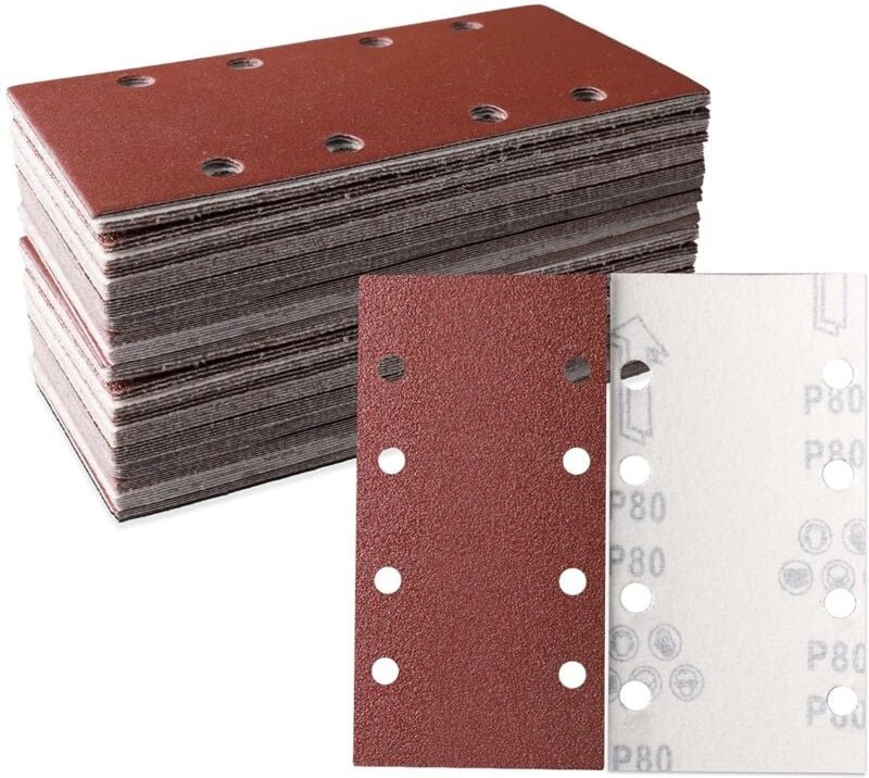 30 Stück Schleifblätter 93 x 185 mm – quadratisches Klett-Schleifpapier mit 8 Löchern – Körnung 80 – ideal zum Schleifen...