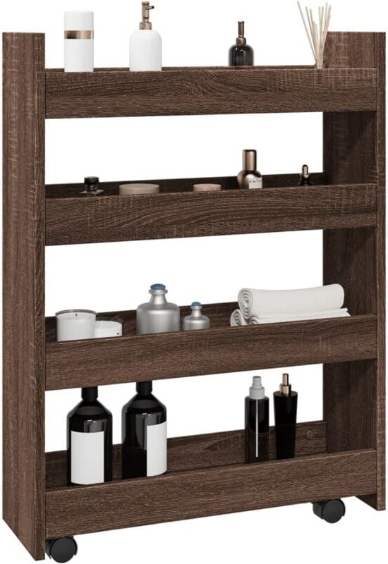 Aufbewahrungswagen Schmal 4 Etagen Eichen-Optik Holzwerkstoff Vidaxl