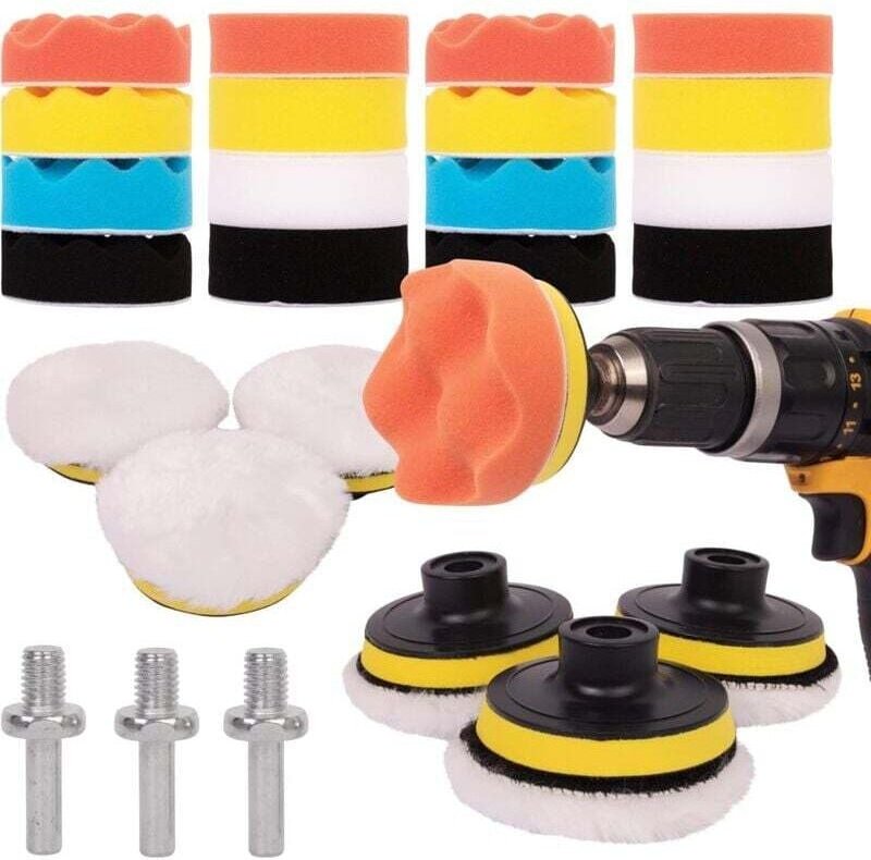 CHOYCLIT Polierhaube und Schwamm, 25-teiliges Auto-Polierset – Polierpad für M10/M14 Bohrmaschine, Akkuschrauber und Pol...