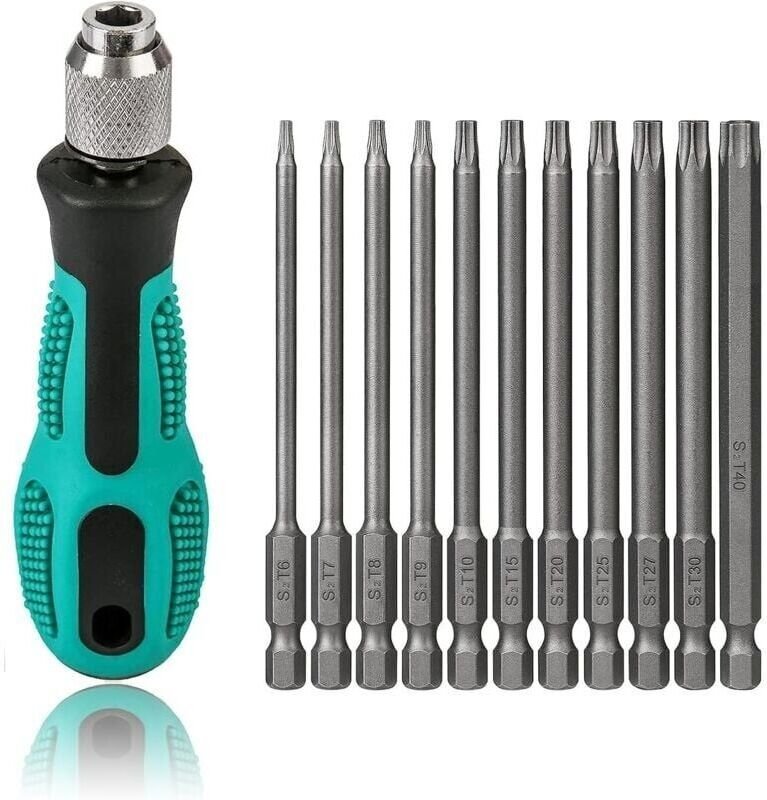 Torx-Schraubendreher-Set T6-T40, 11-teilig, 100 mm lang, magnetisches Torx-Bit-Set mit T30 und Griff, 1/4-Zoll-Sechskant...