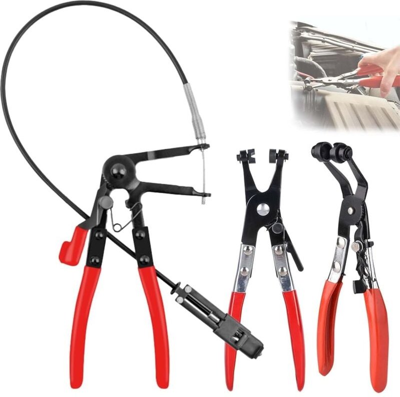 CCYKXA 3-teiliges Schlauchklemmenzangen-Set mit geradem Hals, Ratschenverriegelungsfunktion, Autoreparatur-Werkzeugsatz