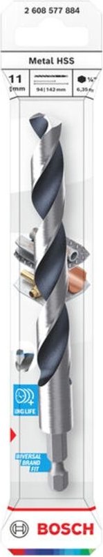 Bosch Metal-Spiralbohrer HSS, 11 x 94 x 142 mm, HEX 1/4 Schaft