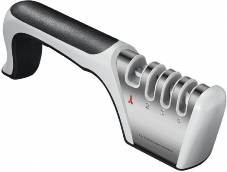 Professioneller manueller Messerschärfer, 4-in-1 Küchenmesserschärfer mit rutschfester Basis für Messer und Scheren