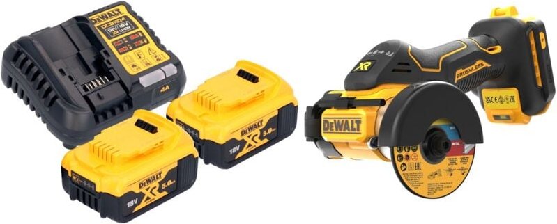 DeWalt DCS 438 P2 Akku Multimaterialschneider 18 V 76 mm Brushless + 2x Akku 5,0 Ah + Ladegerät