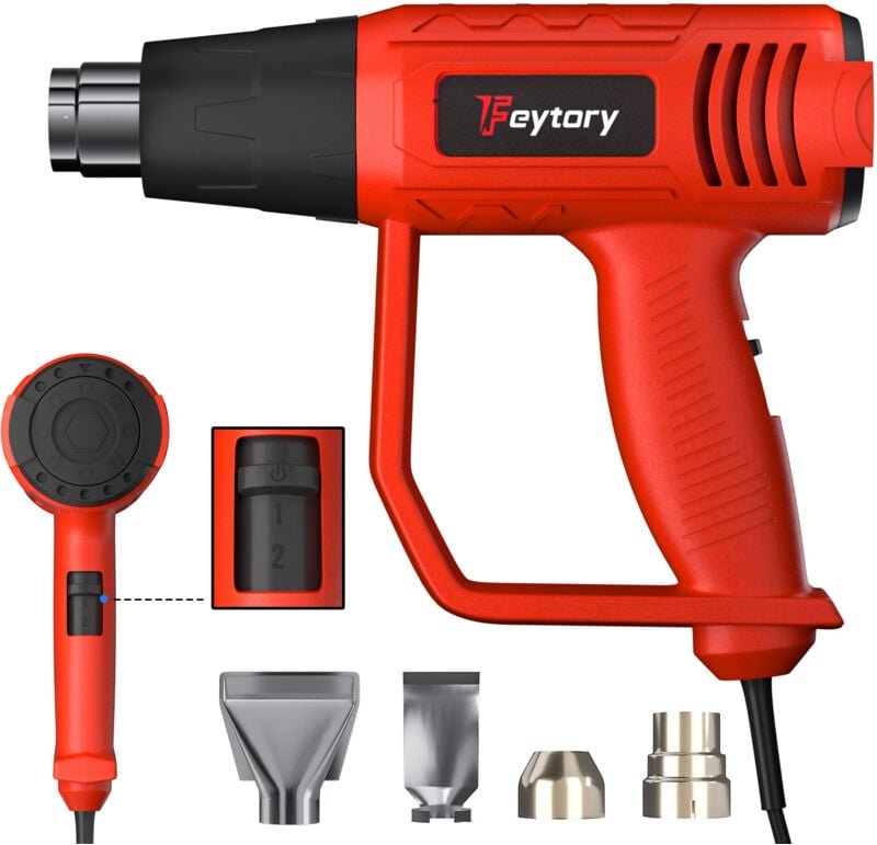 Dayplus - Profi Heißluftpistole Heißluftgebläse Heißluftfön Heißluft Löten 2000W + 4 Düsen