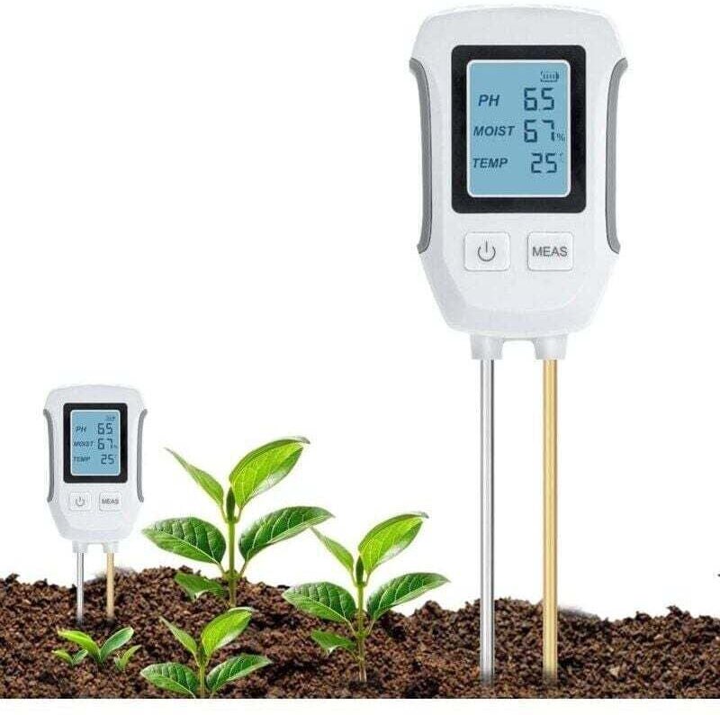 3-in-1 Boden-pH-Tester, Säure-Base-Bodendetektor, Thermometer und Feuchtigkeitsmesser für Gartenarbeit/Topfpflanzen