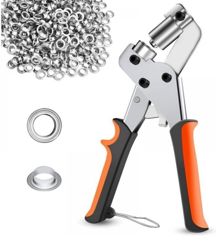 Ösenzange für Planen, Set mit 300 Ösen (10 mm), tragbare Ösenzange für Stoff – silber