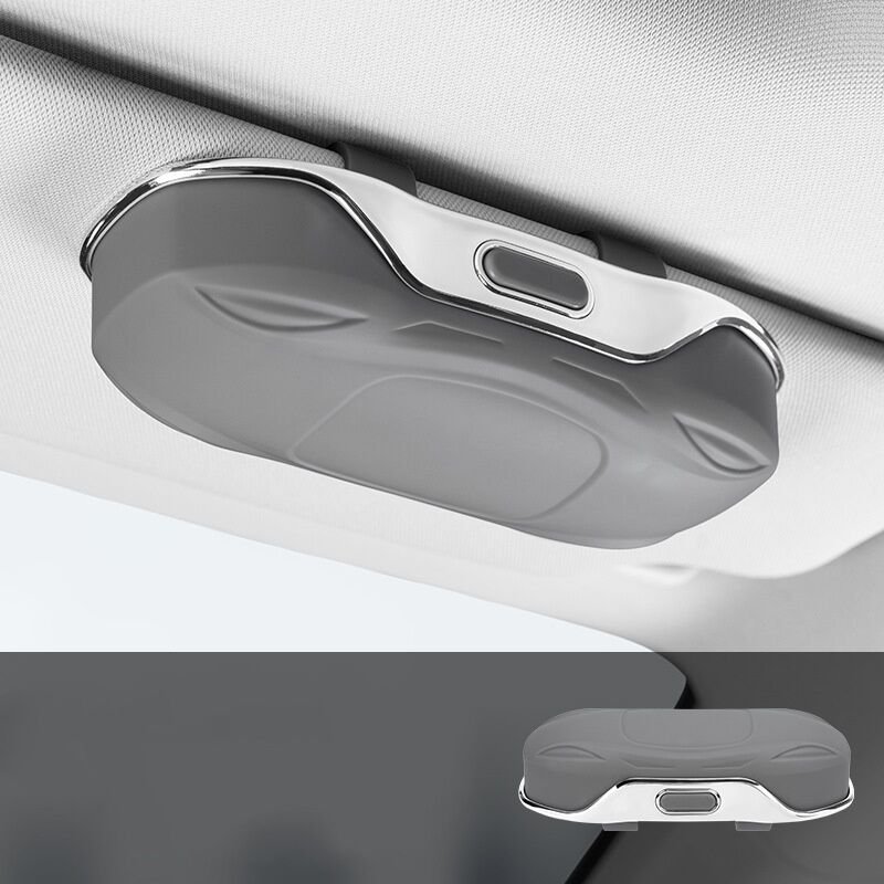 Sonnenbrillenetui für die Sonnenblende im Auto, universelles Brillenetui fürs Auto, für Damen und Herren, Grau