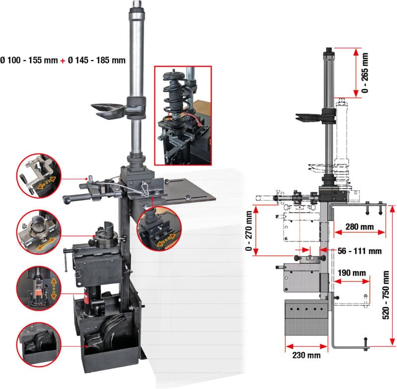 Universal-McPherson Federspanner mit Werkbank-Montagehalter, 7-tlg