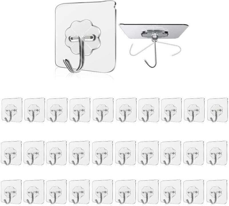 (30 Stück) Transparente Klebehaken, selbstklebende Badezimmer-Wandhaken, Handtuchhalter für Badezimmer, Küche, Decke, zu...