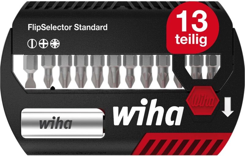 Wiha Bit Set FlipSelector 13 teilig I mit Gürtelclip I Standard 25 mm Schlitz, Kreuz, Pozidriv I magnetischer Bithalter ...