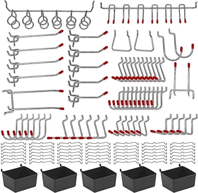 114-teiliges Peg Board-Haken-Sortiment zum Organisieren von Aufbewahrungssystem-Werkzeugen