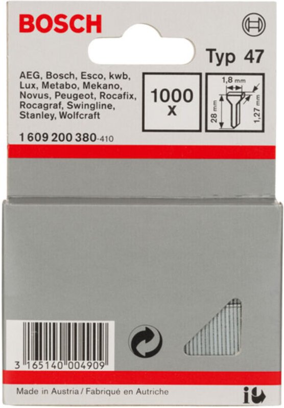 Bosch Professional 1 609 200 380 - Nageltyp 47, 1,8 x 1,27 28 mm, pack de 1000