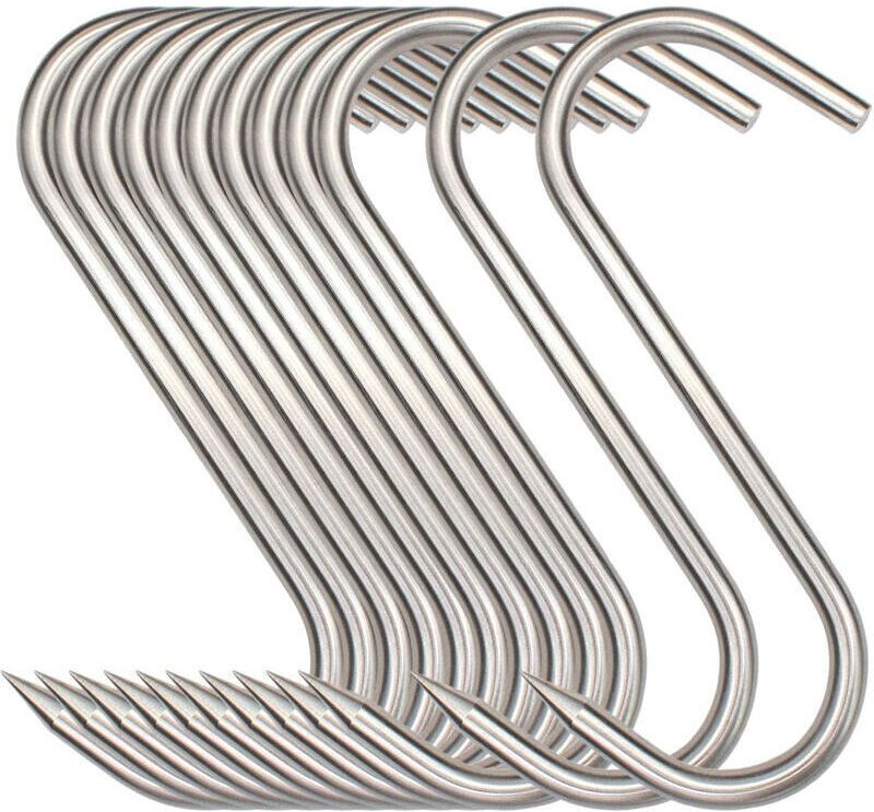 12 Stück S-förmige Metzgerhaken 15 cm, Edelstahl-Räucherhaken für Fisch und Fleisch, zum Aufhängen von Fleisch, Rindflei...